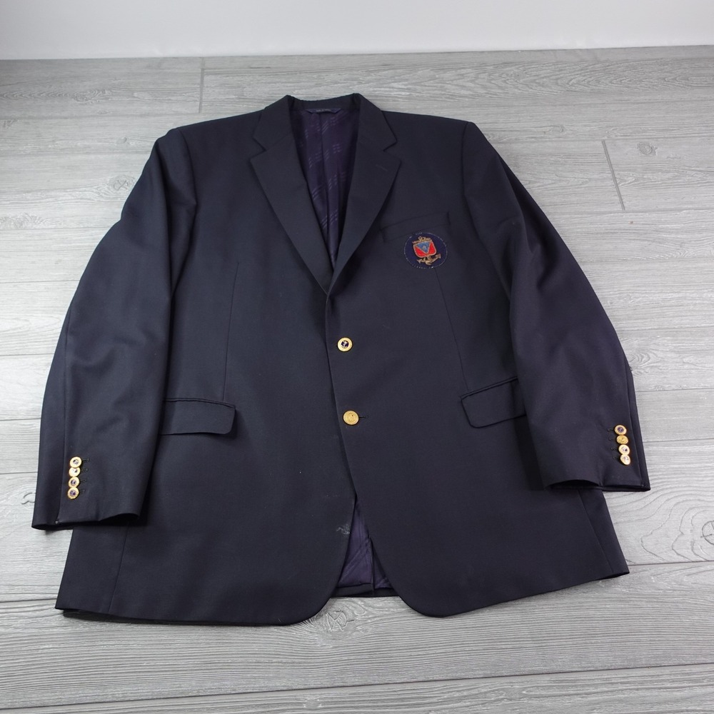 Brooks Brothers Loro Piana Blazer Men's 48L Military Navy Patch Navy Sport Coat